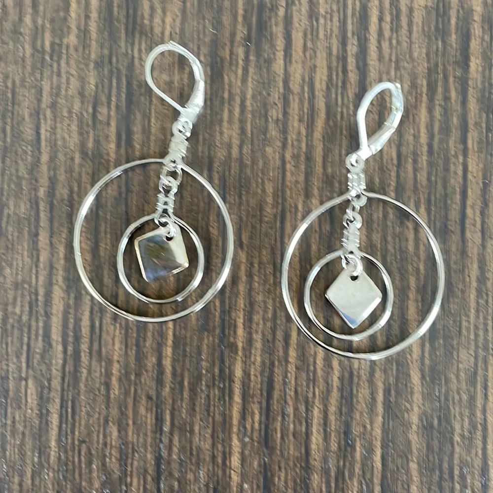 HAND CRAFTED HOOP EARRINGS Silver Plated Double Hoops Pierced